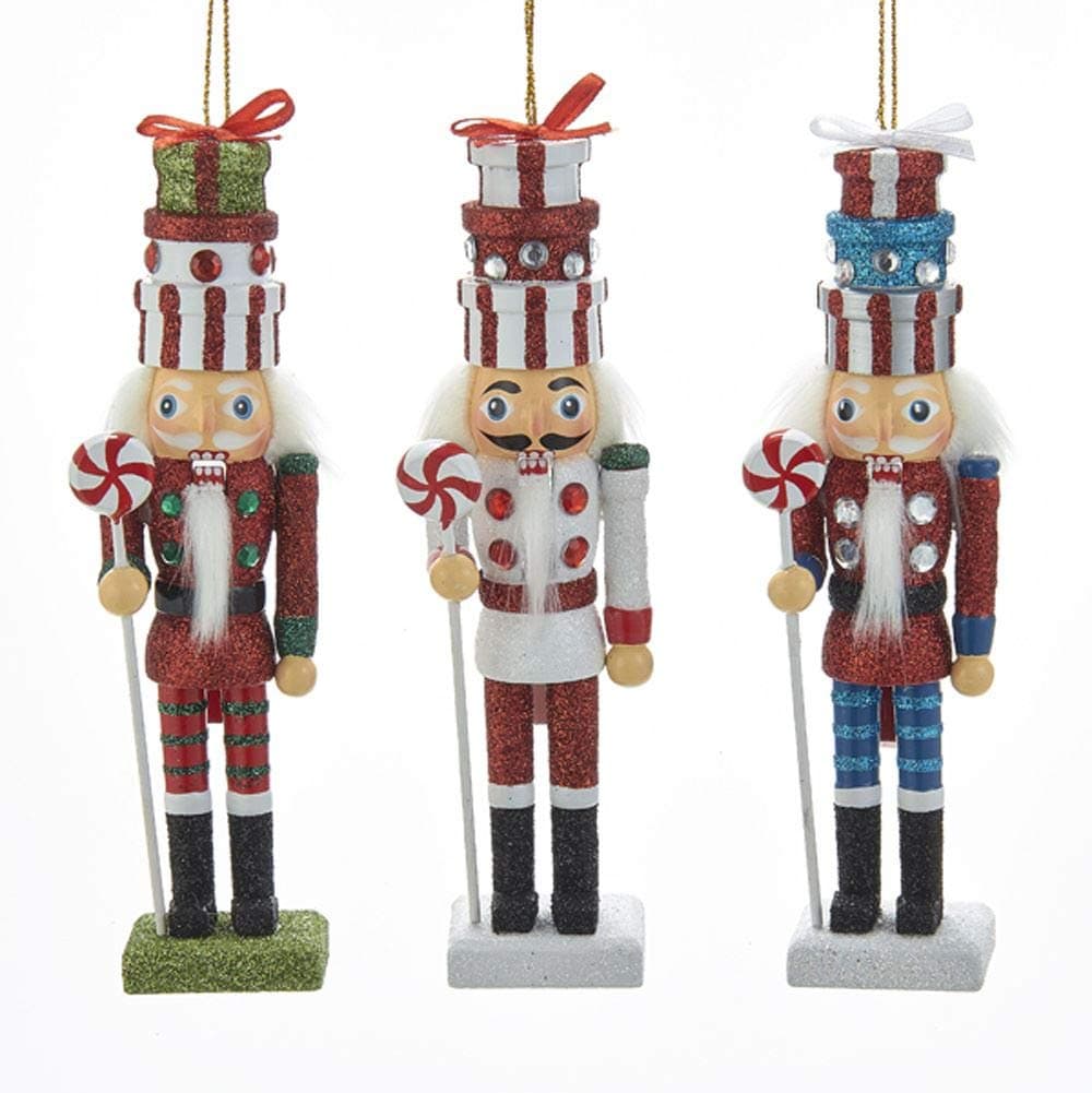 Kurt S. Adler 1 Set 3 Assorted 6 Inch Hollywood Nutcracker With Gift Box Hats Ornaments