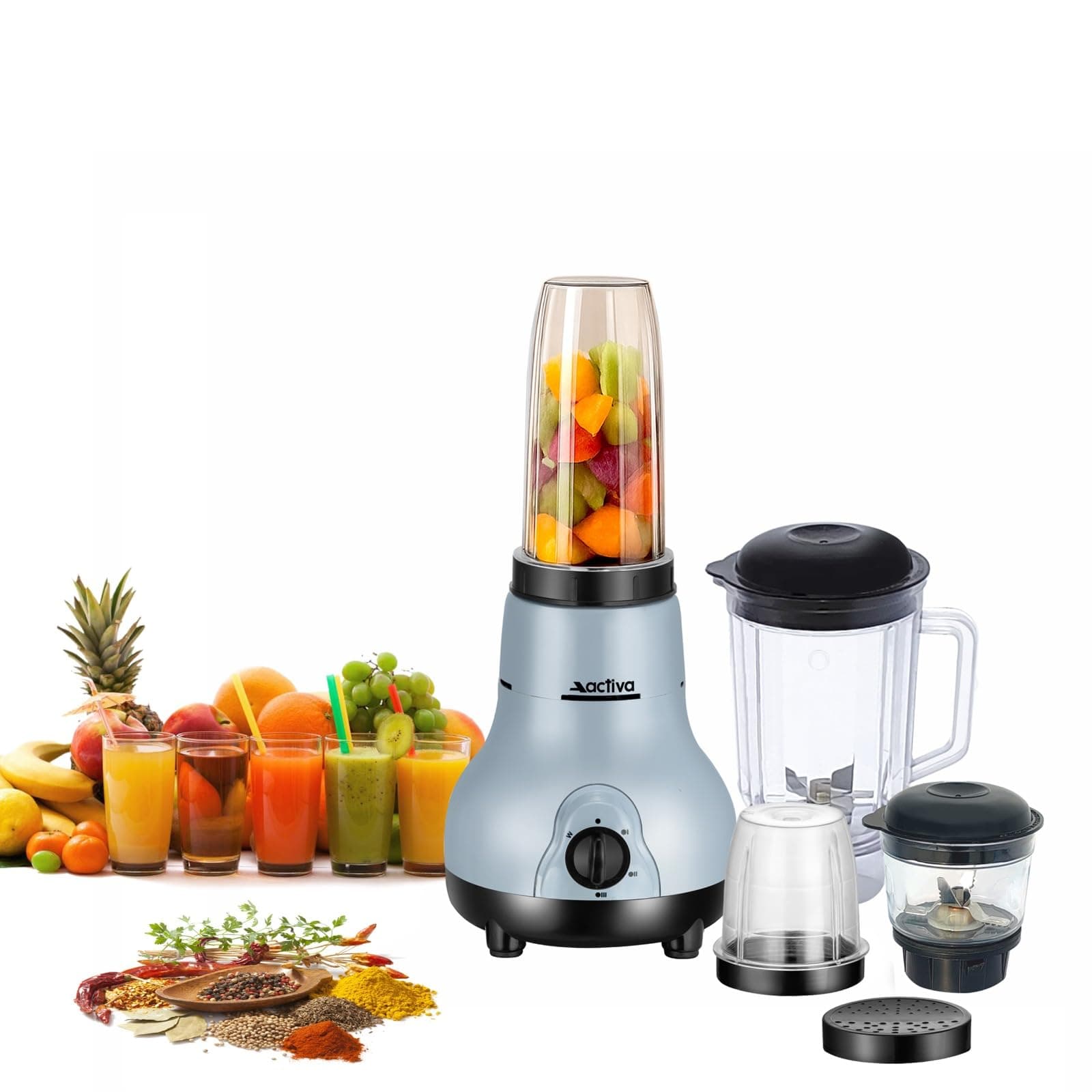 Easy Mix Nutri Mixer Grinder | 500W | 4 Jars | Heavy Duty Motor | Nano Grinding | ABS Body | Grey | Pack of 1