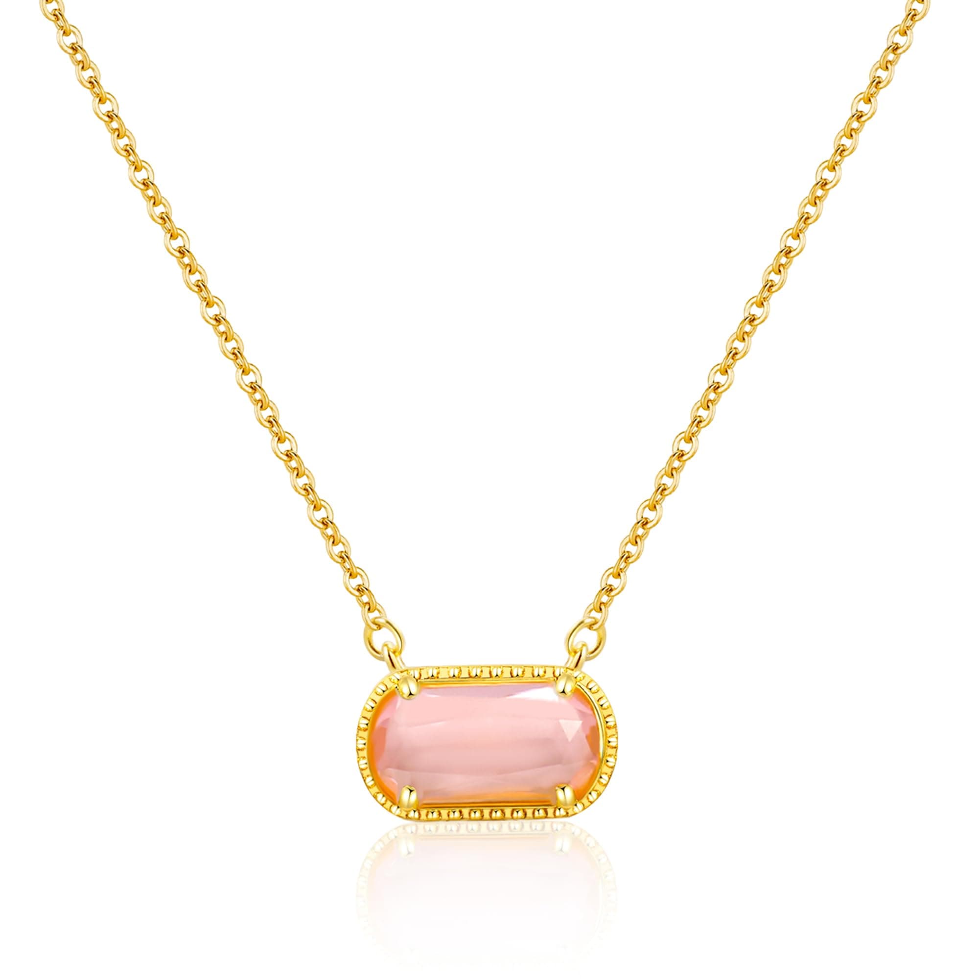 Birthstone Necklace for Women 14k Gold Plated Preppy Oval Stone Necklaces Trendy Zircon Pendant Necklaces Birthday Gifts for Women Mom Wife Friends