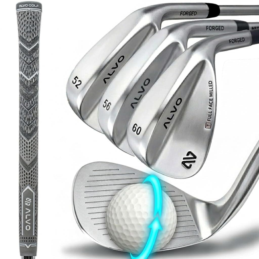ALVO GOLF - Premium Full Face Golf Wedges, Golf Wedge Set and Singles, 3 Wedges 52/56/60/70 Degree,Lob,Gap,Sand Golf Club for Men, Premium Grip, Right Hand, max Spin