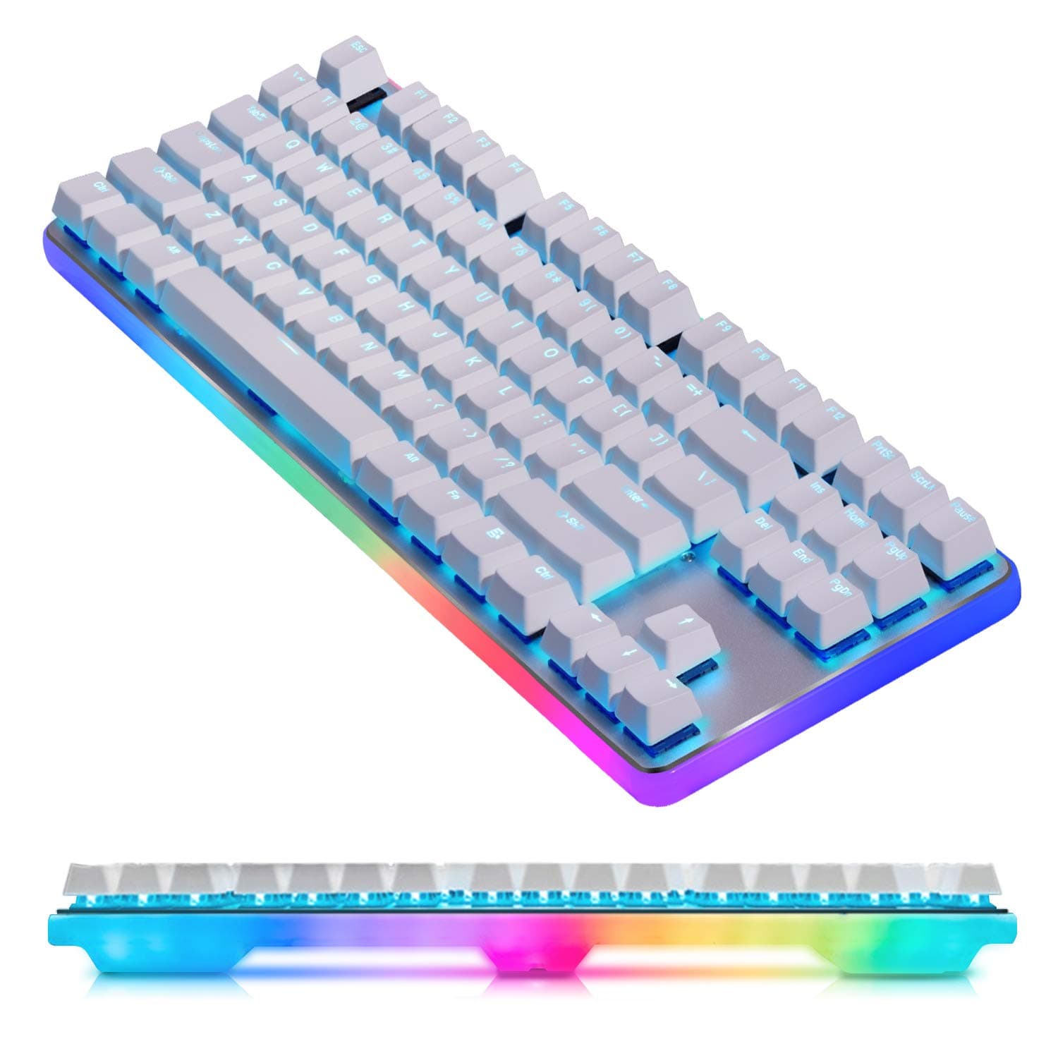 Illuminated Mechanical Gaming Keyboard - 87Key TKL Cherry MX Blue - Tactile & Clicky - 360 Degree LED Backlit for FPS LOL Wow (QWERTY Layout)