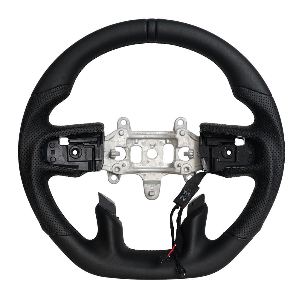 JIANGGAI Full Leather Steering Wheel, D-Shaped Flat-Bottom Perforated Leather Grip Steering Wheel Fit for Dodge Ram TRX 1500 2019-2024(With Paddle Shifter Holes With Heating Function)
