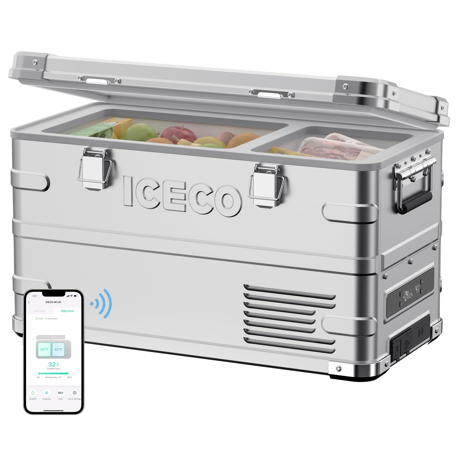 ICECO APL35 12 Volt Car Refrigerator, 37 Quart (30 Liter) Light Duty Aluminum 12v Portable Fridge Freezer, SECOP Nano Compressor, -4℉~68℉, 12/24V DC, 100-240V AC for Outdoor, Camping, RV, Truck, Boat
