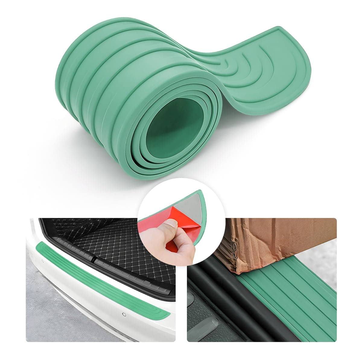 Car Rear Bumper Protector Guard, Anti-Scratch Abrasion Rubber Trunk Door Entry Sill Guard, Non-Slip Trim Cover Protection Strip, Car Accessories for Most Cars and SUV (Green/35.4"x2.7")