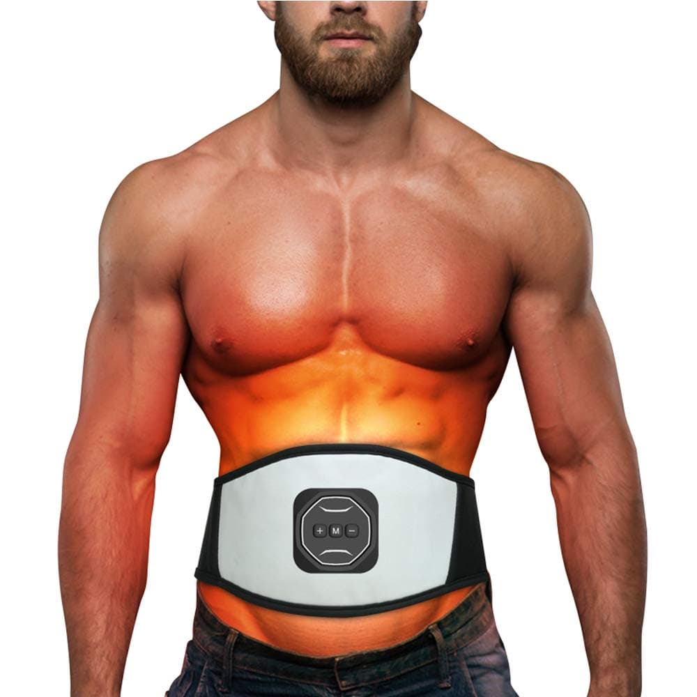 EMS Muscle Stimulator, ABS Trainer, Abdominal Muscle Trainer Belt, Exercise Equipment with Mild Heat, Waist Trainer with 6 Massage-Mode for Men Women