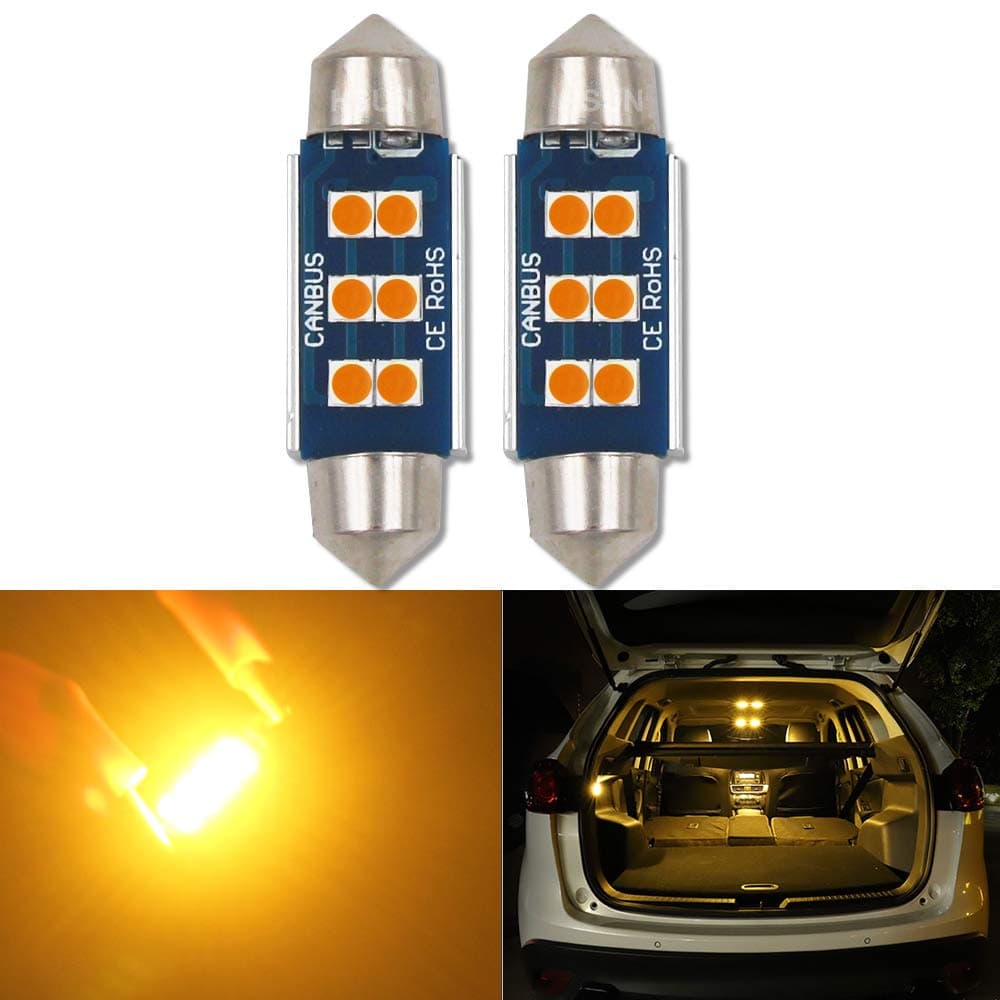 39MM Festoon C5W LED Bulb,12V-14V Canbus Error Free LED Bulbs with 6LED SMD3030 Chip for Car Interior Dome Reading Map Trunk Light and more,2 Pack,Amber/Orange