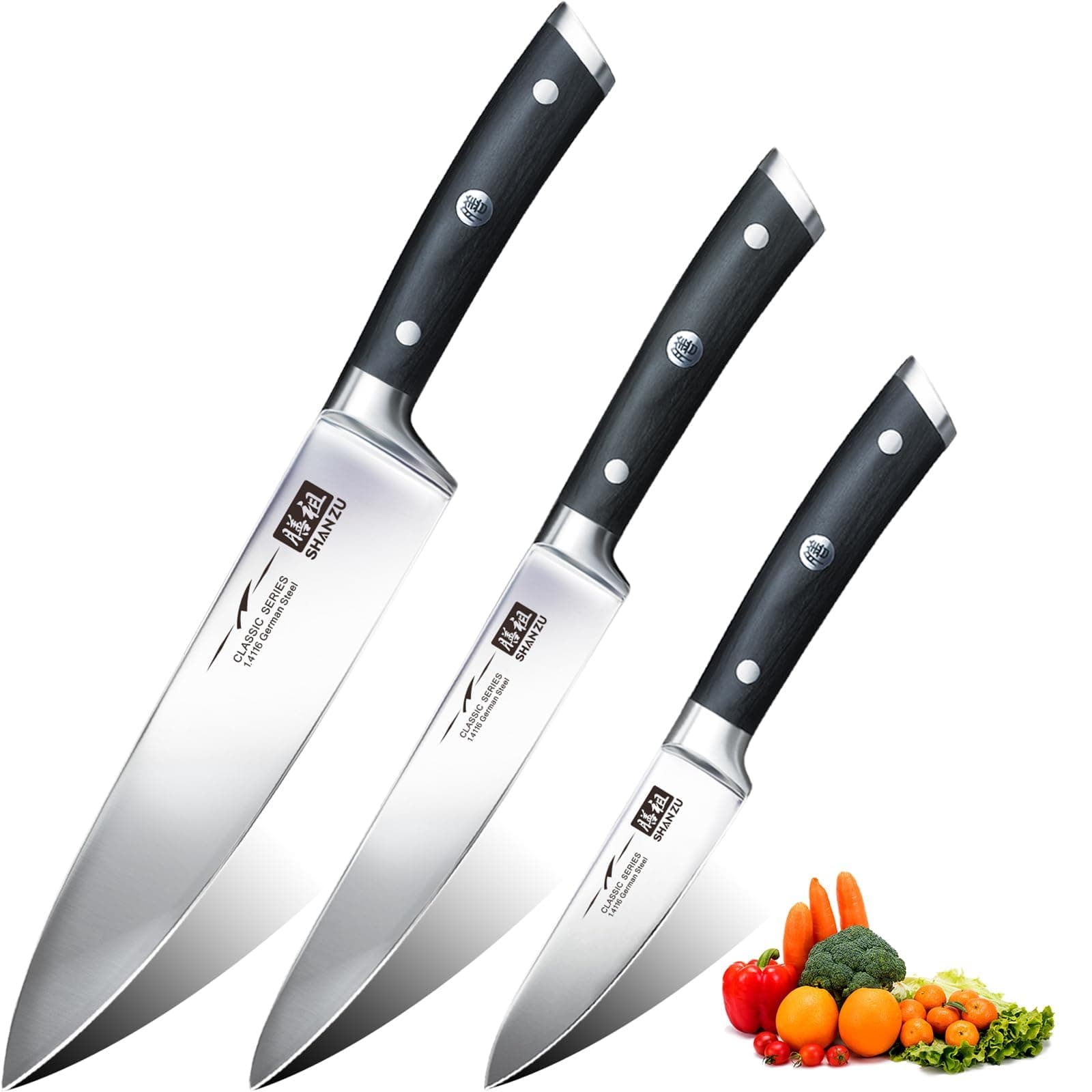 SHAN ZU Chef Knife Kitchen Knife Set Professional Knife Chef Knife Utility Knife German Stainless Steel Extra Sharp Knife Set 20cm Chef Knife 15cm Chef Knife 9.5cm Paring Knife