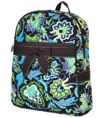 LarLar Oliff Floral Print Quilted Large Backpack (Brown/Lime)