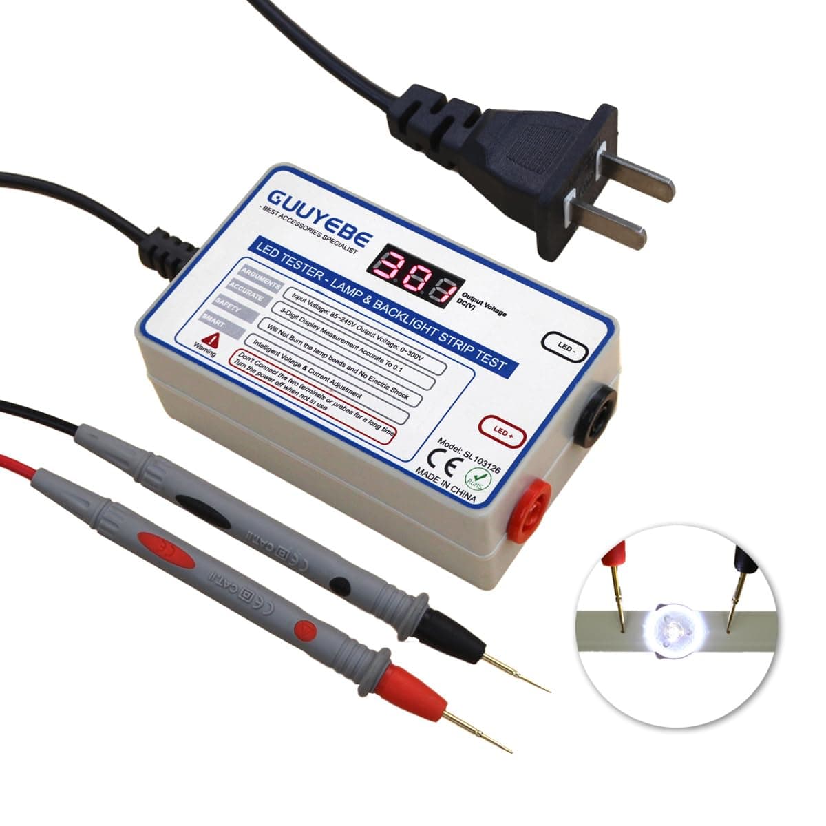 LED Tester, TV Backlight Tester for Lamp Bead Repair Testing Output Voltage 0-300V 30mA to Strip Replacement and Test Lights Include as Gold Plated Pin and Tools GuuYebe