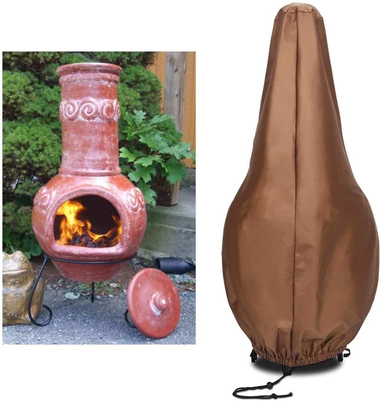 Chiminea Covers Waterproof, Protective Fire Pit Heater Cover, Chiminea Caps, Outdoor Patio Chiminea Covers, Durable Cover for Clay Chiminea, Brown (L:12"X32"X60")