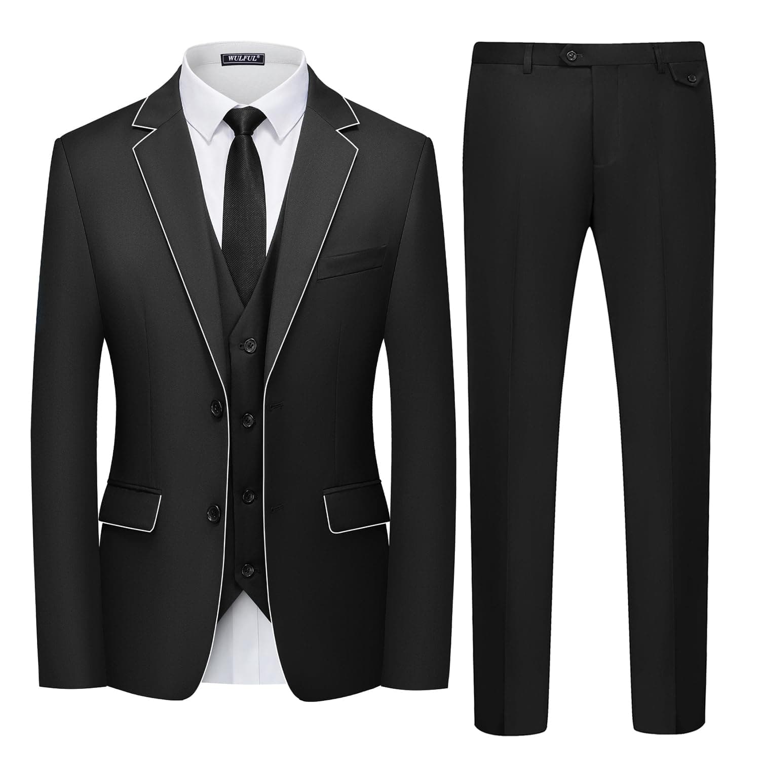 WULFUL Men's 3 Piece Slim Fit Suit Set Two Button Blazer Jacket Vest Pants Tuxedo Set for Party, Wedding and Business