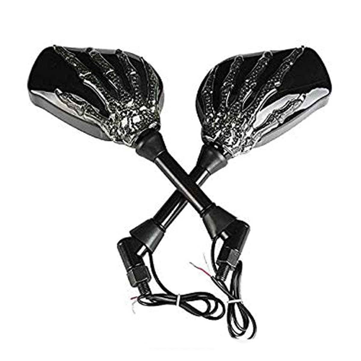 LED Skull Skeleton Hand Claw Side Mirrors Rearview Mirrors With Turn Signals For Motorcycle with 8mm 10mm Thread Bolts, Left & Right