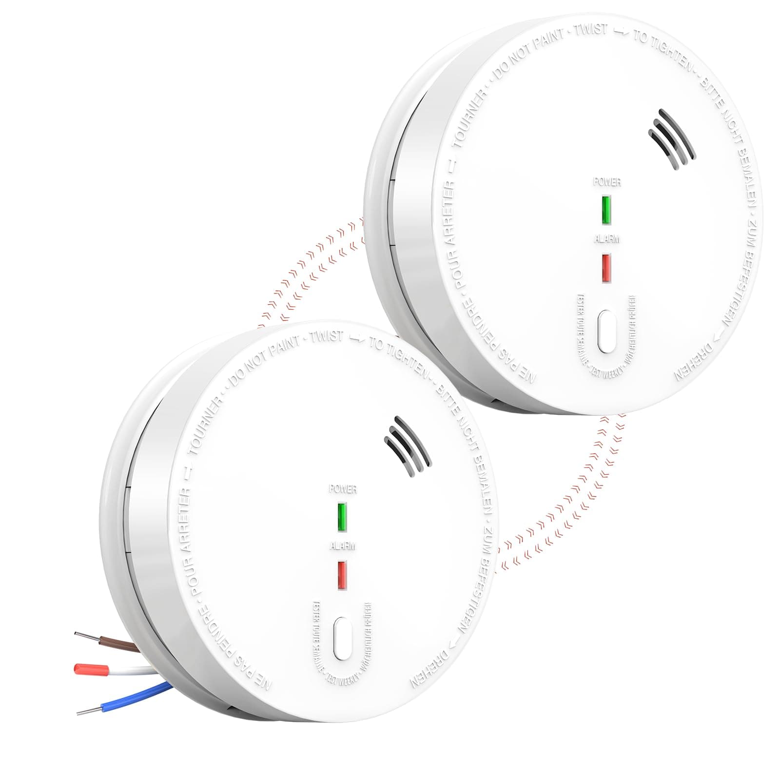 GS517A Wired Smoke Alarm Mains powered, Interlinked Mains Smoke Detector 1 Year Replaceable Battery Back-up, Fire Alarm with Silence Button, EN 14604 Standard (2-PACK)