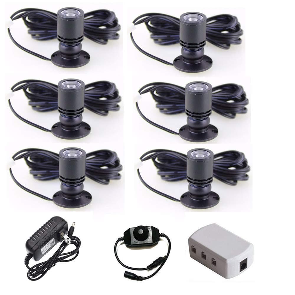 LED Vertical Spotlight Lamp Set Dimmable - LED1.5W 12VDC White 6000k for Mini Spotlight Jewelry Showcase Display Lighting Fixture Black Shell Including 6 Pack Spotlight Lighting and Power