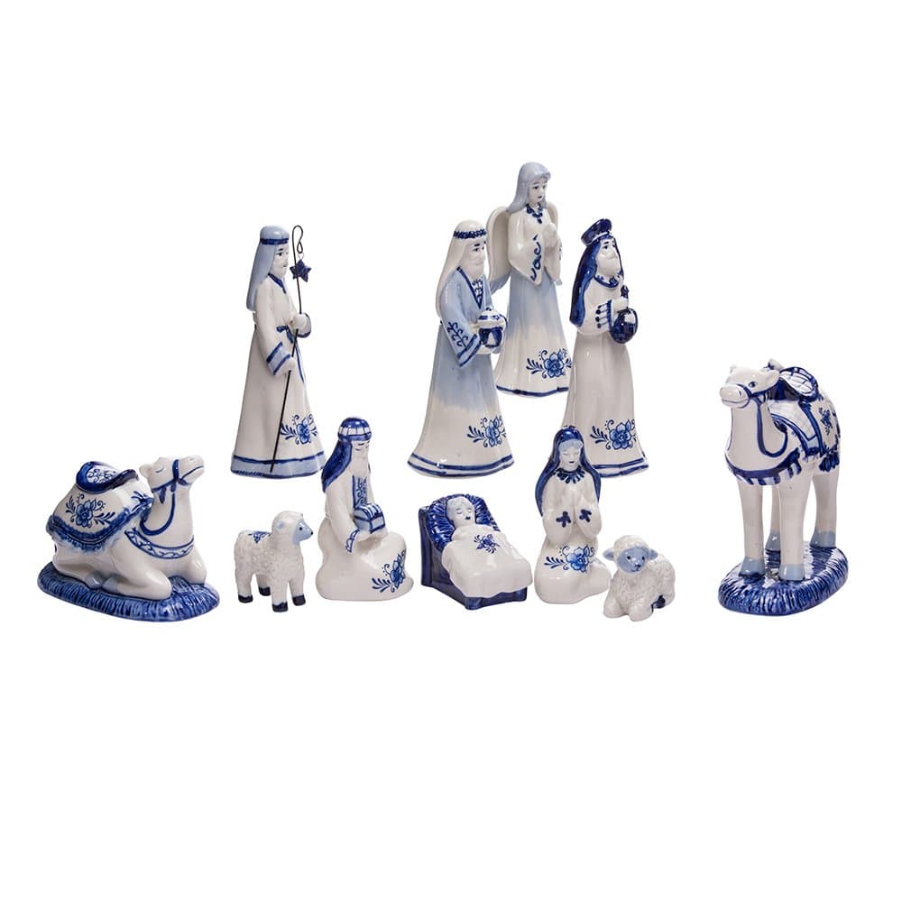 Kurt S. Adler 1.97-Inch by 6.7-Inch Porcelain Delft Blue 11-Piece Nativity Set