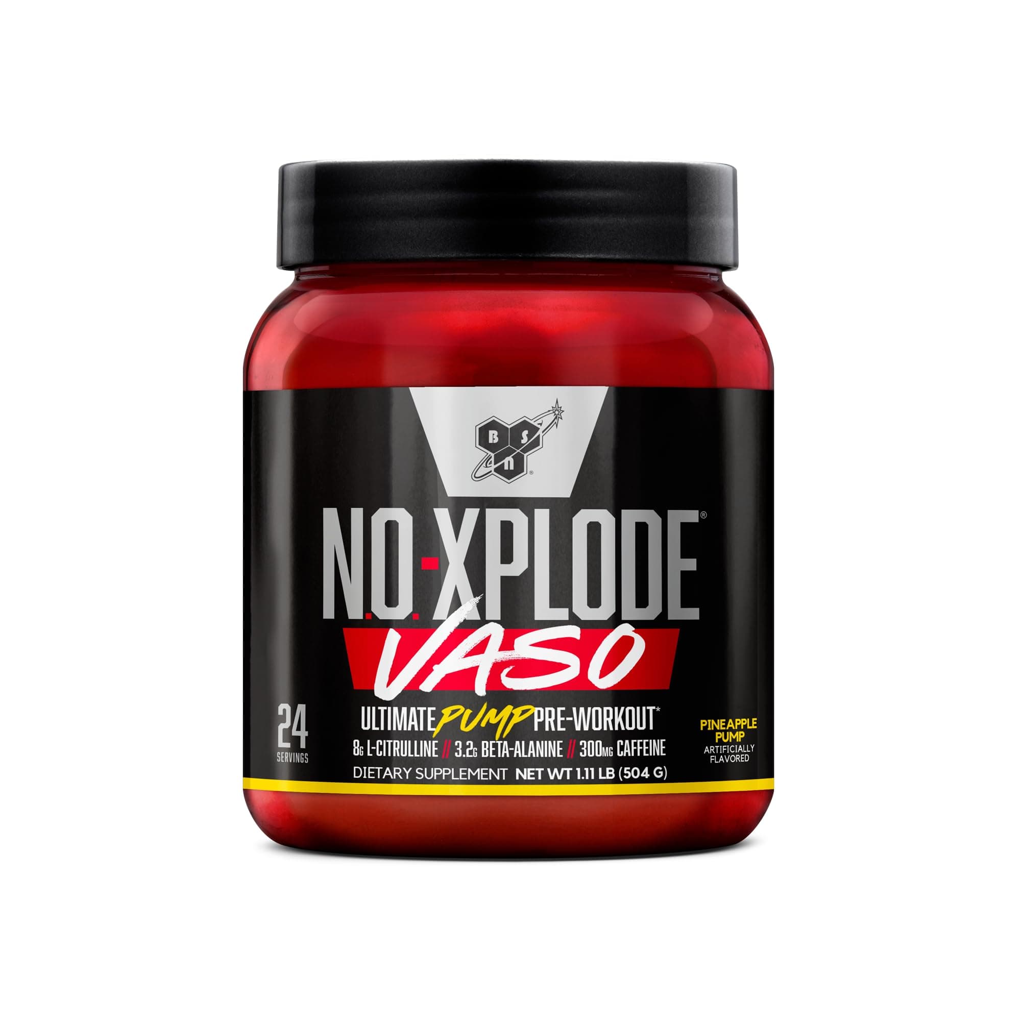 N.O.-XPLODE Vaso Pre Workout Powder with 8g of L-Citrulline and 3.2g Beta-Alanine and Energy, Flavor: Pineapple Pump, 24 Servings