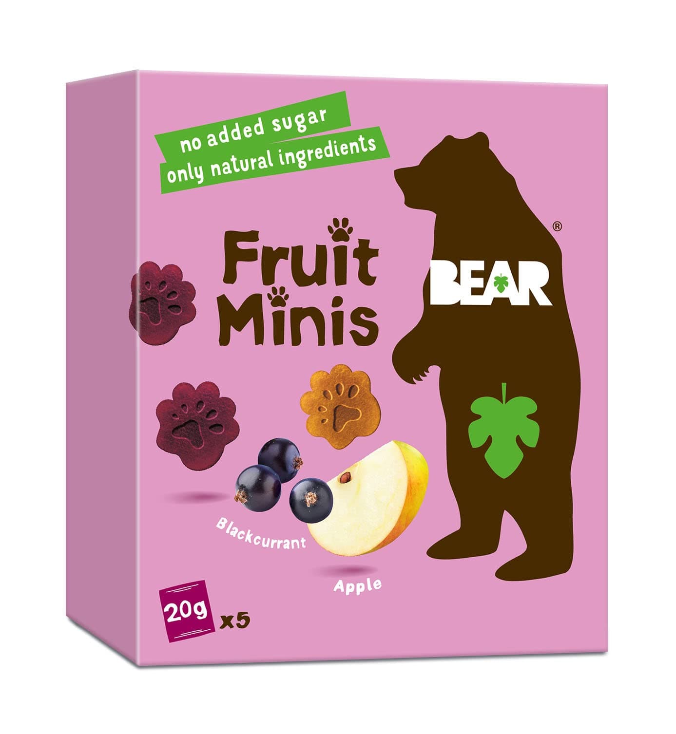 BEAR Fruit Minis Blackcurrant & Apple - 100% Natural Ingredients - No added sugar - Healthy School And Lunch Snacks For Kids And Adults - 5 x 20g