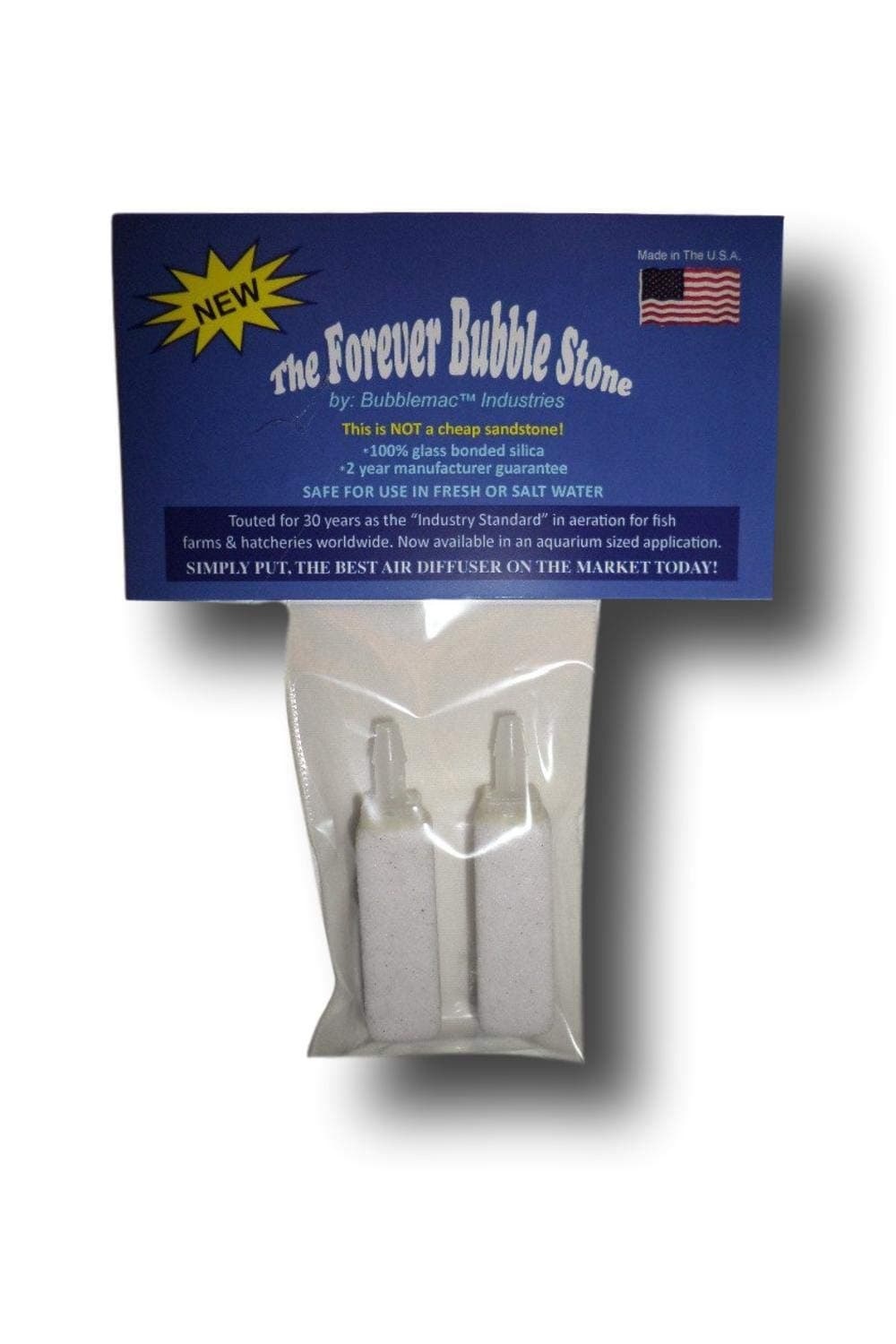 Aquarium Bubble Stones / Air Diffusers / Air Stones / Aerators - twin pack manufactured by BubbleMac Industries Inc. - makers of The Forever Bubble Stone High-Quality 100% Glass-Bonded Silica Air Diffusers