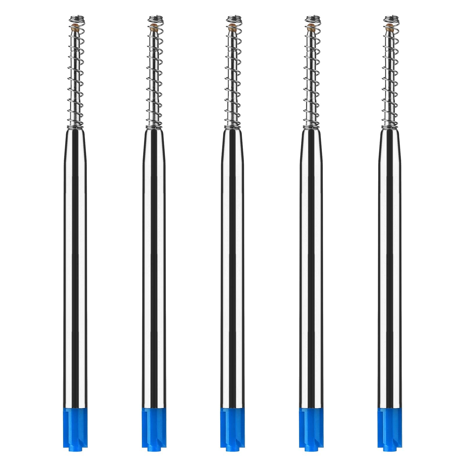 Giantree 5pcs 0.7mm Retractable Metal Ball Point Refills with Spring, Black, Blue, Red, Ballpoint Pen Refills for School Office Supplies