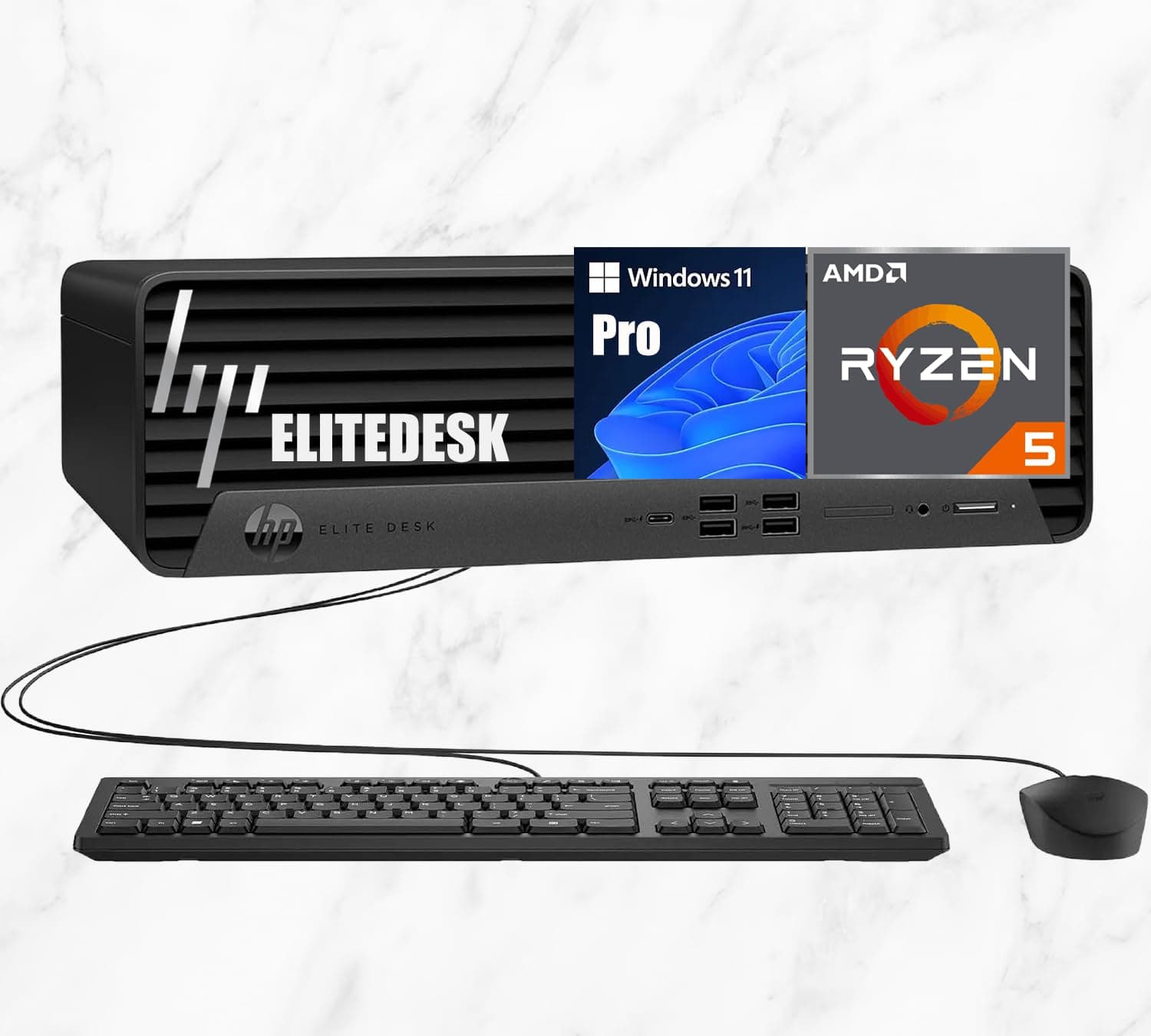 Elite 805 G9 SFF Business Desktop Computer | AMD Ryzen 5, 6-Core CPU (Up to 5.0GHz, Beat Intel i7-1255U) | 16GB DDR5 RAM, 256GB SSD | Radeon 740M Graphics | Wired KB & Mouse | AI-Powered NPU