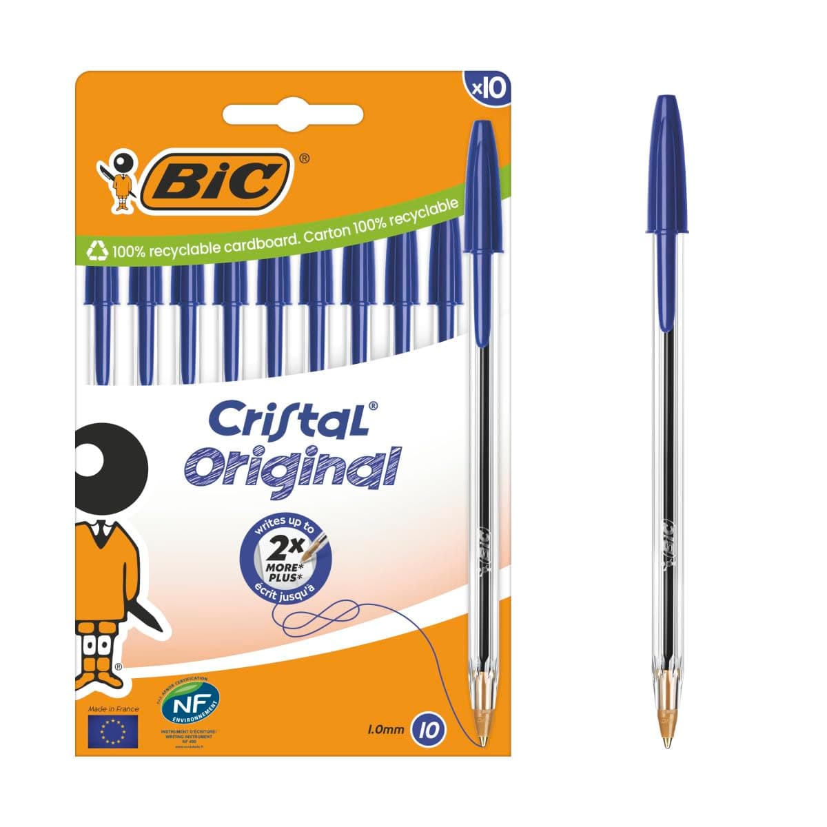 Cristal Original Ballpoint Pens Medium Tip (1 mm) - Blue, Box of 10