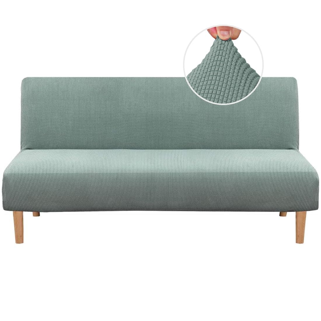 H.VERSAILTEX Armless Futon Cover Stretch Sofa Bed Slipcover Protector Elastic Feature Rich Textured High Spandex Small Checks Jacquard Fabric Futon Cover, Machine Washable, Sage