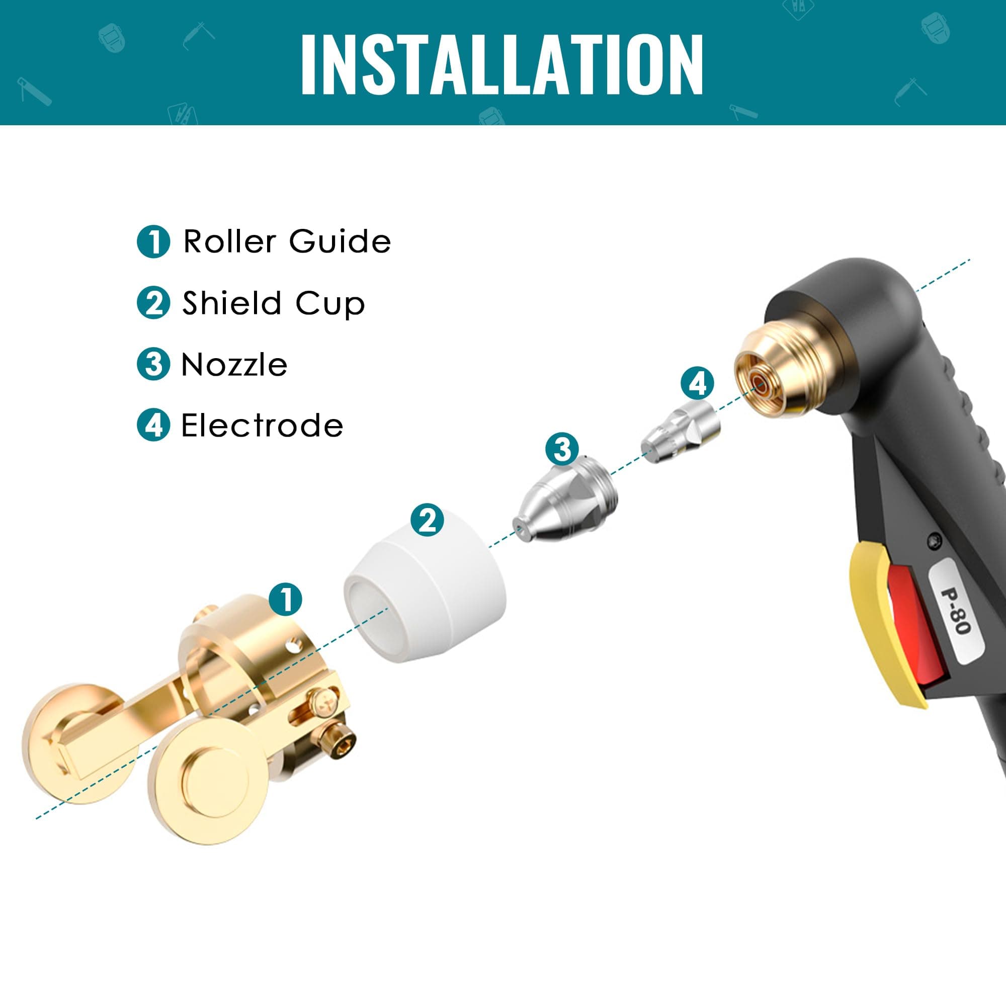 bestarc P-80 Plasma Cutter Torch Consumables, 24Pcs 1.5mm Cutting Torch Nozzle Tips Electrode Kits, For BTC800DP Plasma Cutter