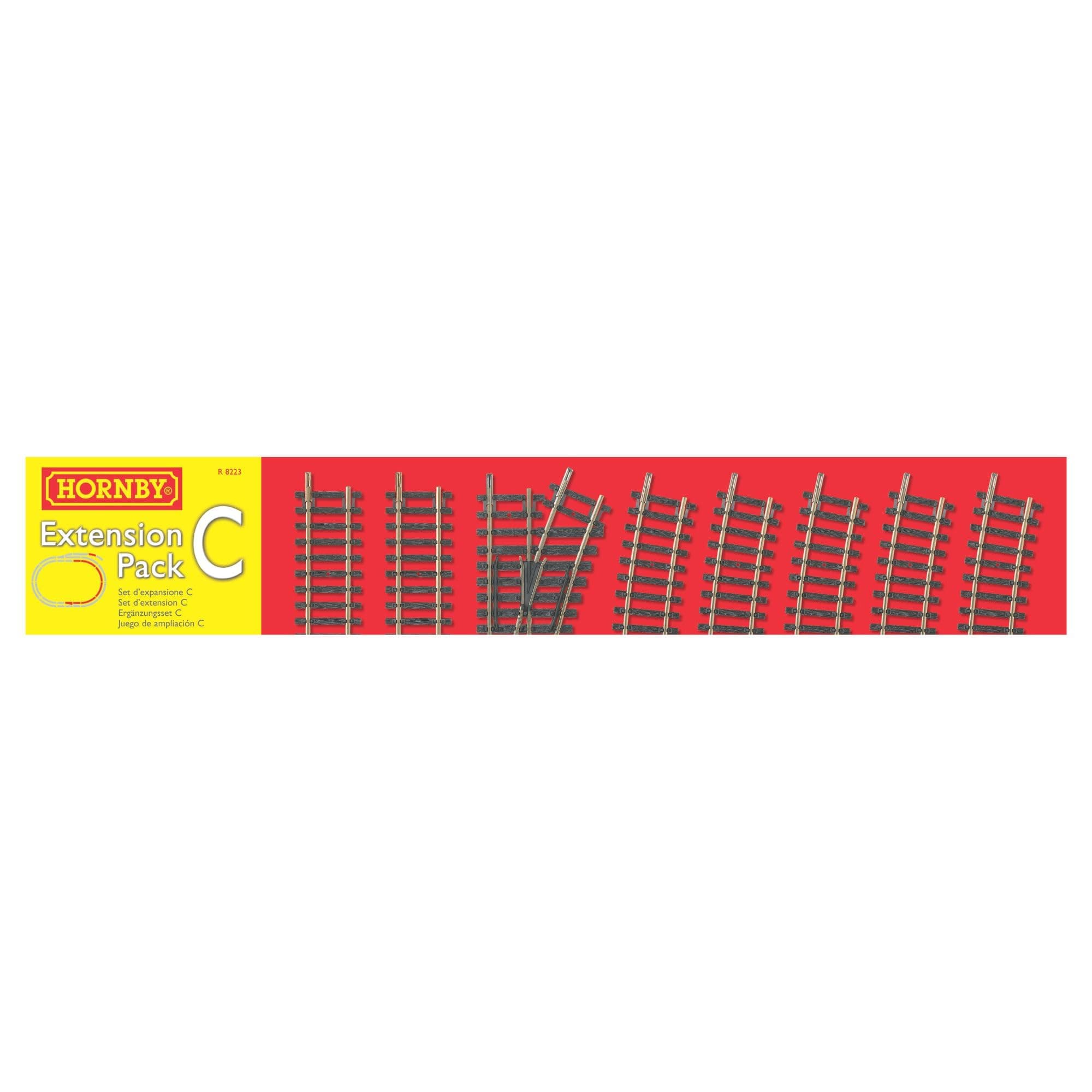 Hobby Train Tracks - R8223 Extension Pack C Track Pieces - Small Scale Model Accessories for Train, Electric Railroad Supplies with HO/OO Gauge Compatibility, Straight/Curved Tracks