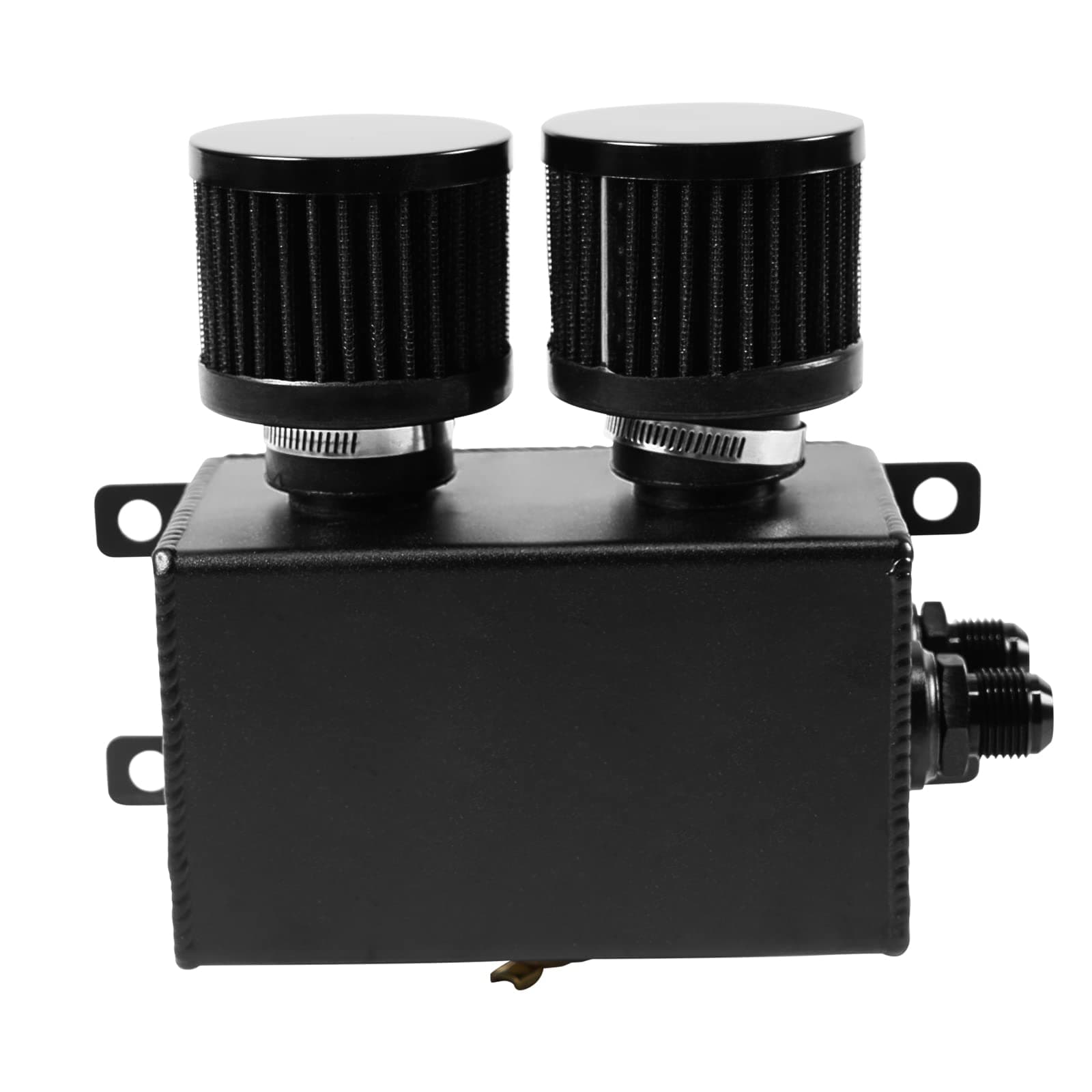 Universal Aluminum AN10 1.2L Twin Baffle Dual Filter Engine Oil Catch Can Tank With 2 Air Filters Oil Catch Reservoir Tank Can Breather Kit Black