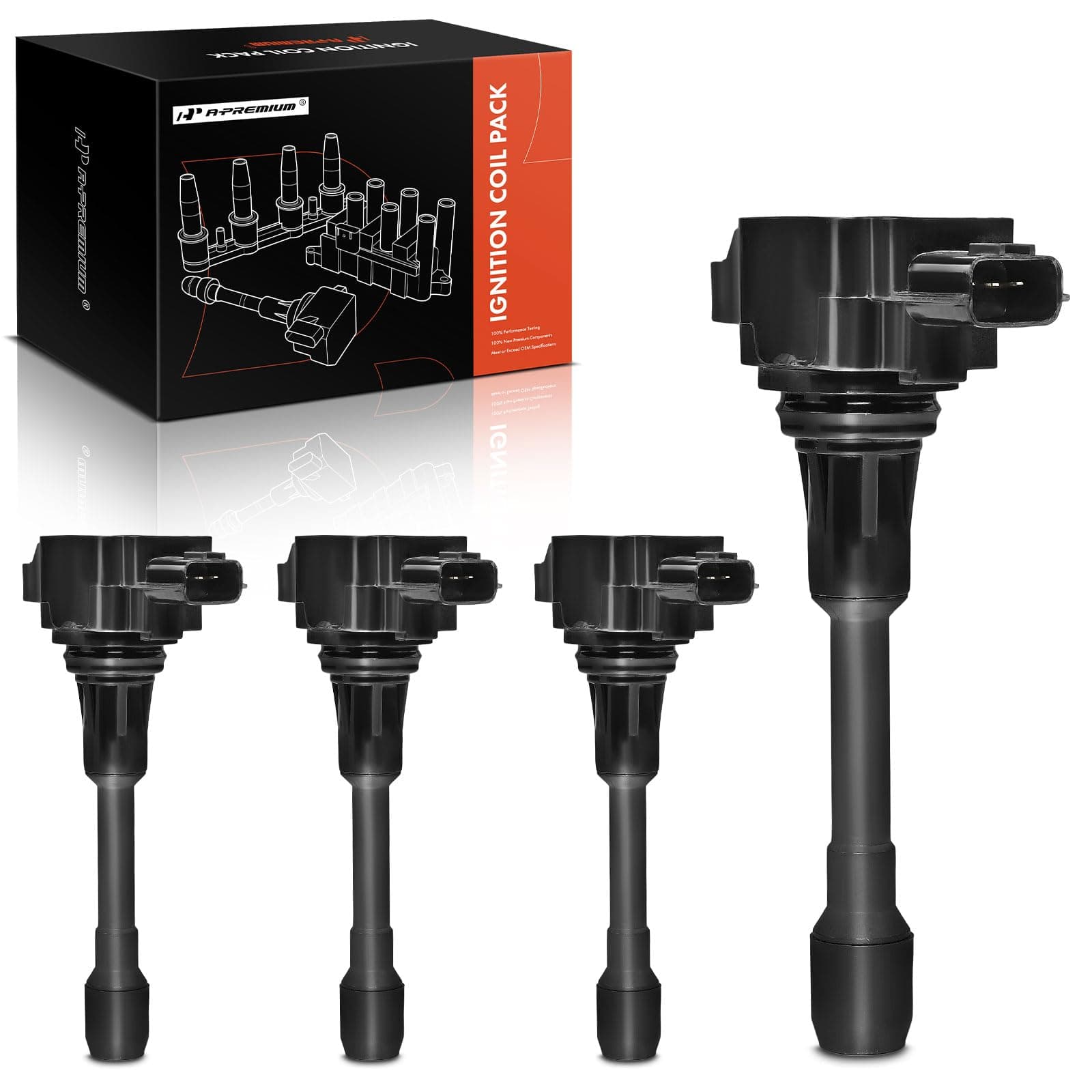 A-Premium Engine Ignition Coil Packs Compatible with Nissan Altima Rogue Sentra Tiida Versa X-Trail FX50 M56 4-PC Set