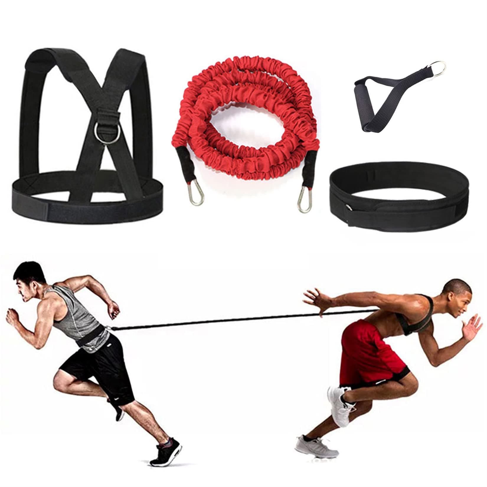 Sunsign Double Pull Resistance Rope 4-Pcs Bungee Resistance Cord Set Fit Solo or Partner Great for Vertical Jumps Lateral Movement Sprint Overspeed Training