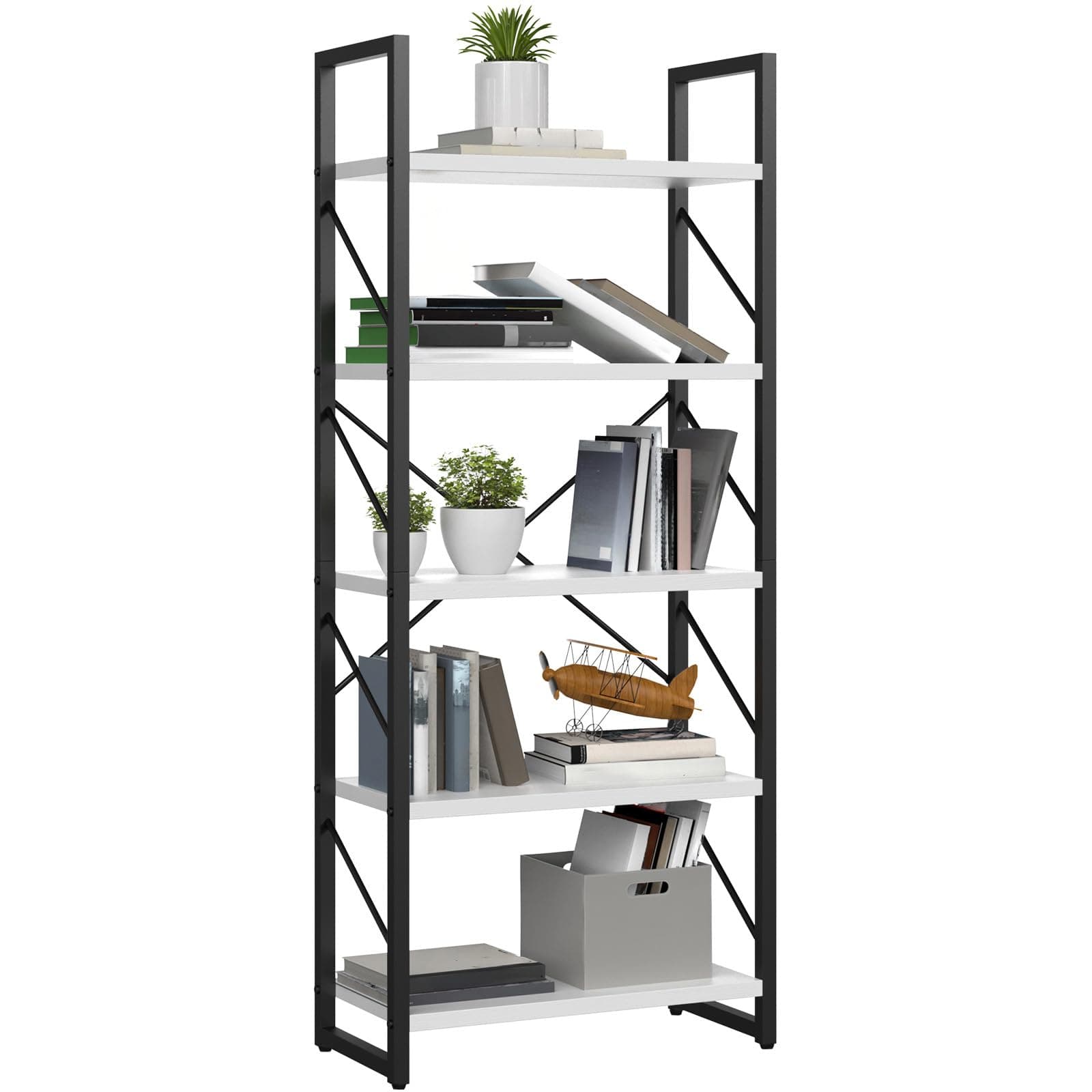 YITAHOME 5 Tiers Bookshelf, Classically Modern White Bookshelf, Book Rack, Storage Rack Shelves in Living Room/Home/Office, Books Holder Organizer for Books/Movies, White