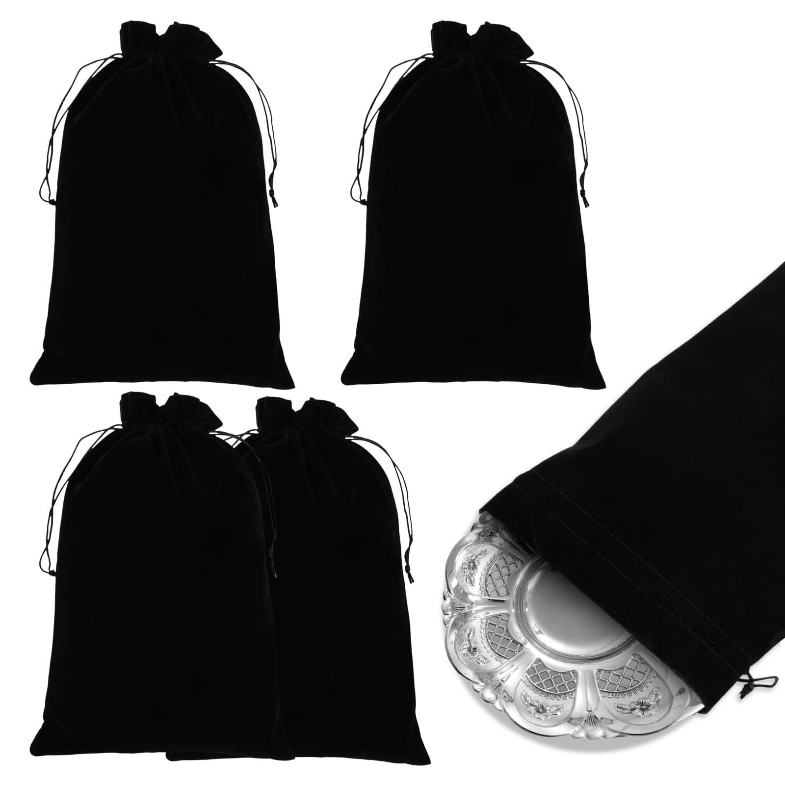 4PCS Silver Storage Bags, 11.8" x 7.8" Anti Tarnish Cloth Bag Fabric Cloth Pouch for Protection Jewelry Flatware Silverplate Tarnish Cleaning