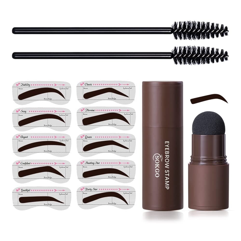Eyebrow Stamp, One Step Eyebrow Stamp Shaping Kit, Professional Eyebrow Stamp Stencil Kit, Long Lasting Eyebrow Makeup Eyebrow Tools Powder Kit for Women… (Dark brown)
