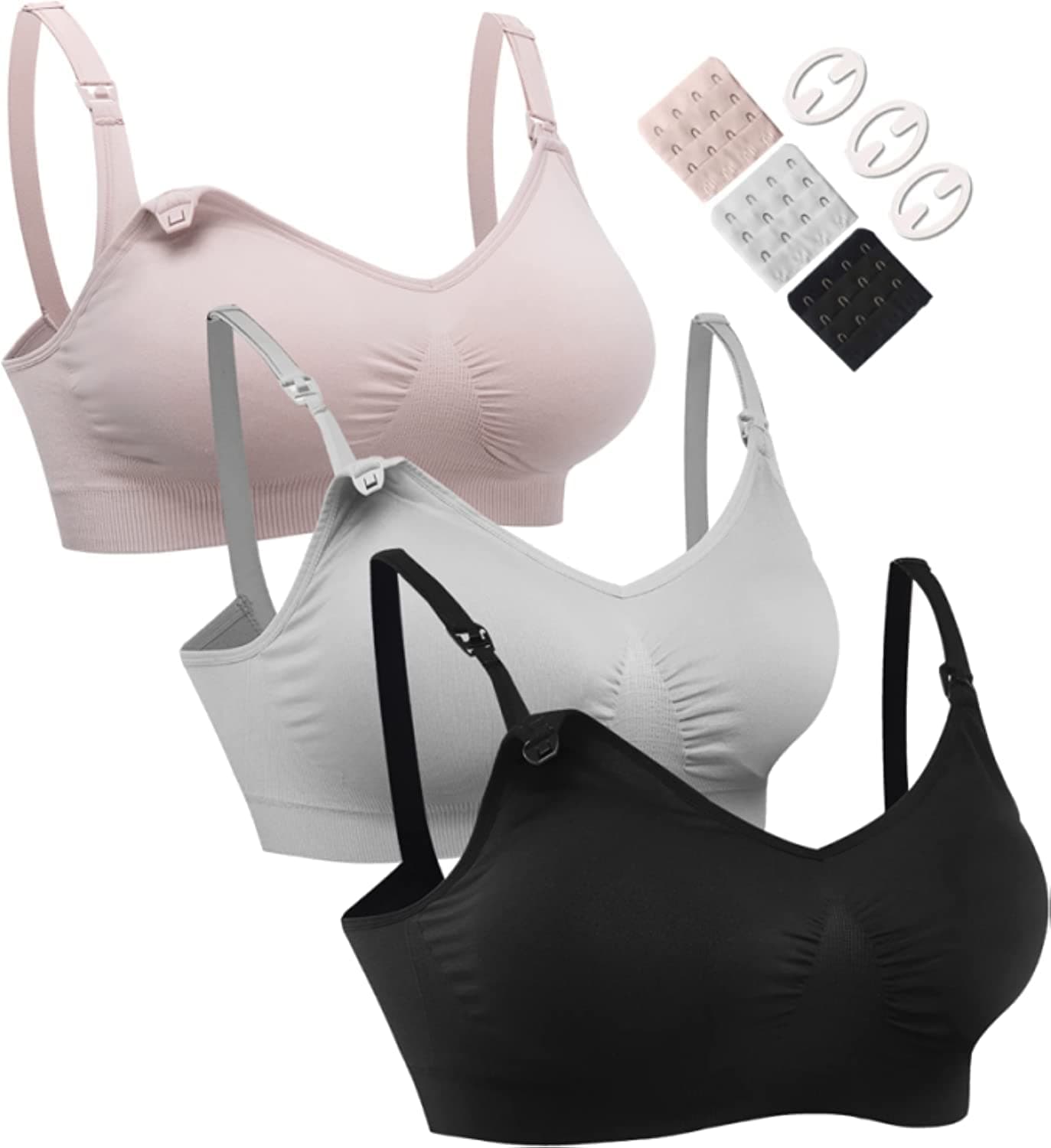 HOFISH 3PACK Full Bust Seamless Nursing Maternity Bras Bralette S-XXL with Extra Bra Extenders & ClipsOEKO-TEX STANDARD 100