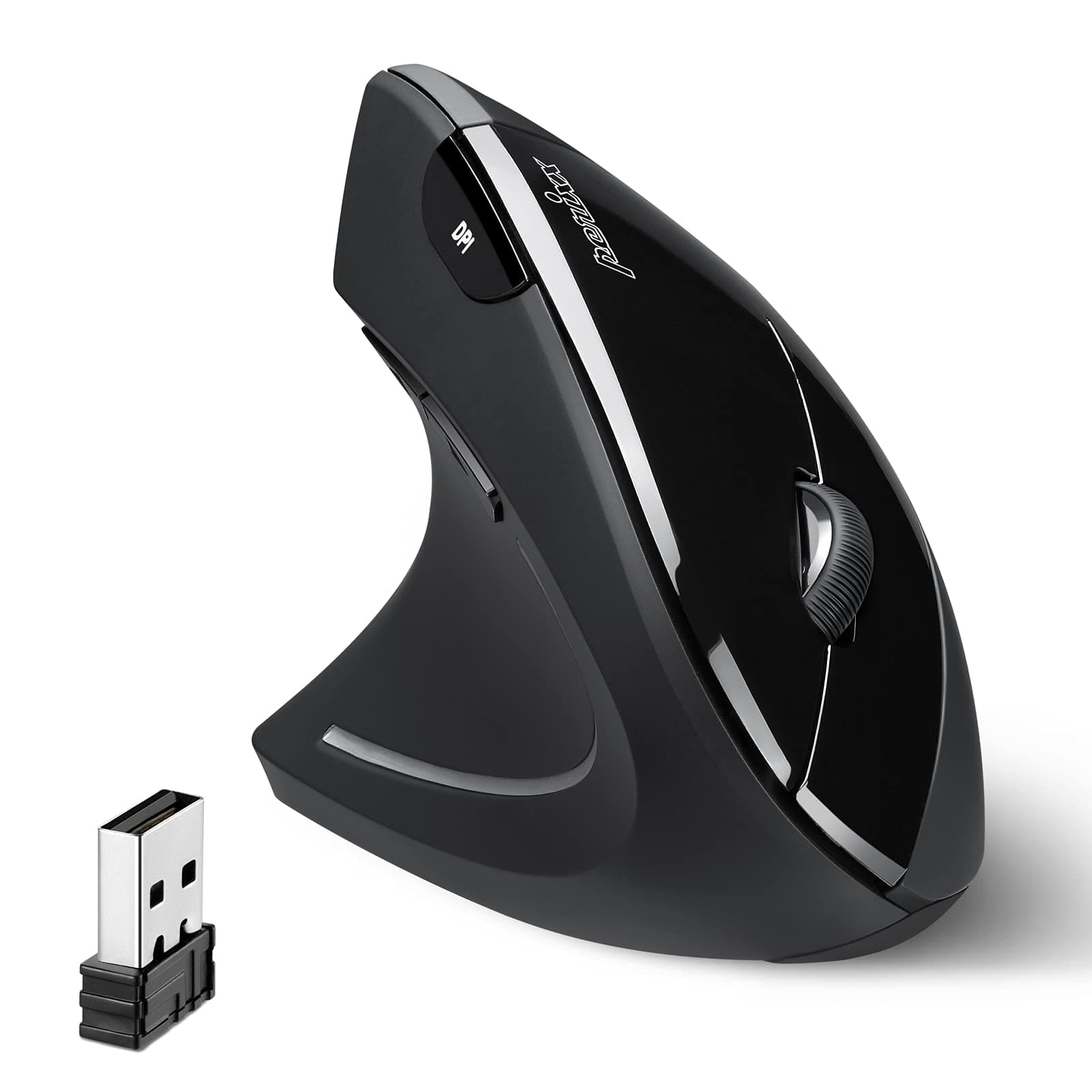 Perixx PERIMICE-713L, Wireless Ergonomic Left Handed Vertical Mouse, 6 Buttons Design, 3 Level DPI, Black, Medium