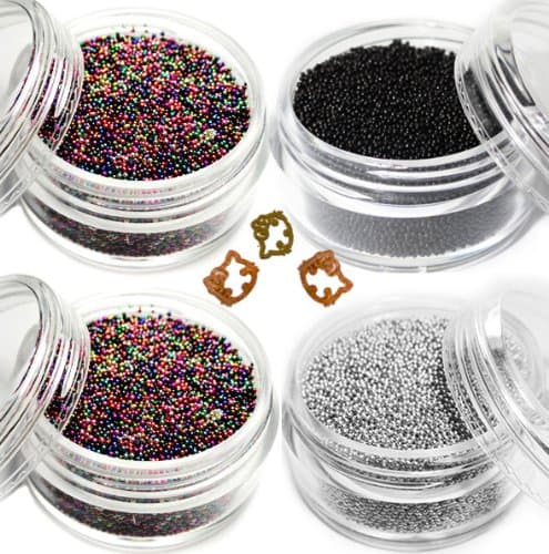 4 Jars Micro Mini Ball Beads NAIL ART 3D Decoration with Bonus Golden HK Decoration
