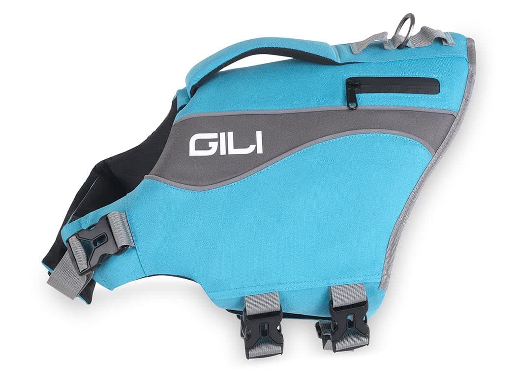 GILI Ripstop Dog Life Jacket Flotation Device with Rescue Handle & Pocket, Adjustable Floating Vest, High Buoyancy Aid for Beginner and Experienced Dogs (Large, Blue)