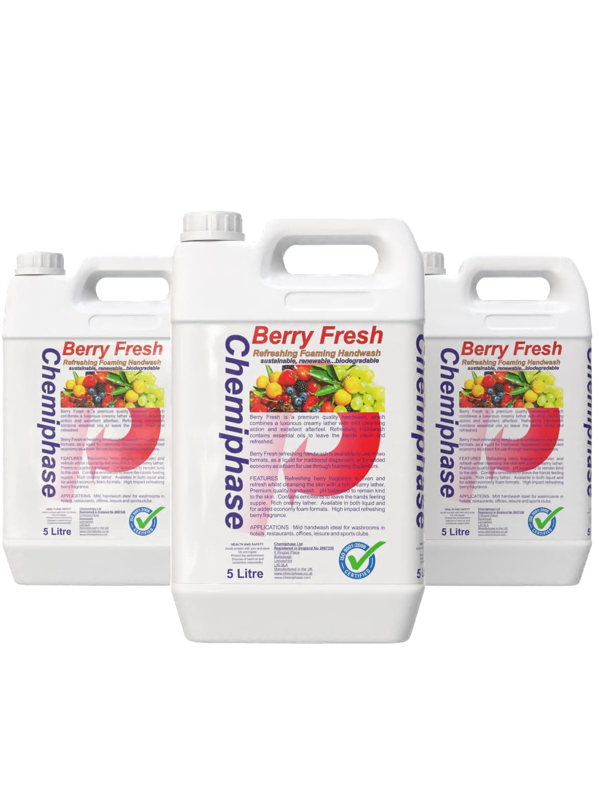 Berry Fresh Premium Refreshing Handwash with Essential Oils – Citrus & Lime Fragrance – Moisturizing, pH Balanced Formula – Rich Creamy Lather - 4 x 5 Litres (20L)