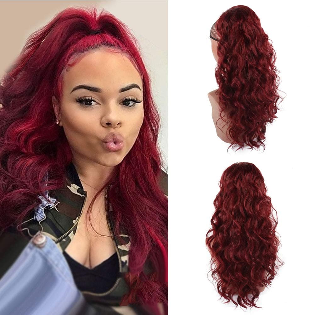 KRSI 24 Inch Wavy Drawstring Ponytail Extension, Synthetic Loose Wave Ponytail Hair Pieces for Women