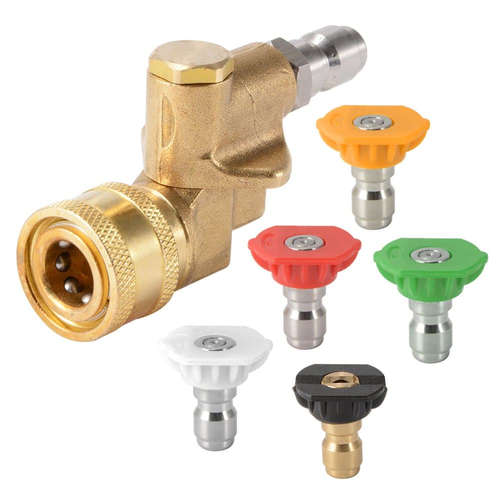 Pressure Washer Accessories Kit, 5 Power Washer Spray Nozzle Tips, Quick Connecting Pivoting Coupler, 1/4” 4500 PSI 6-Pack