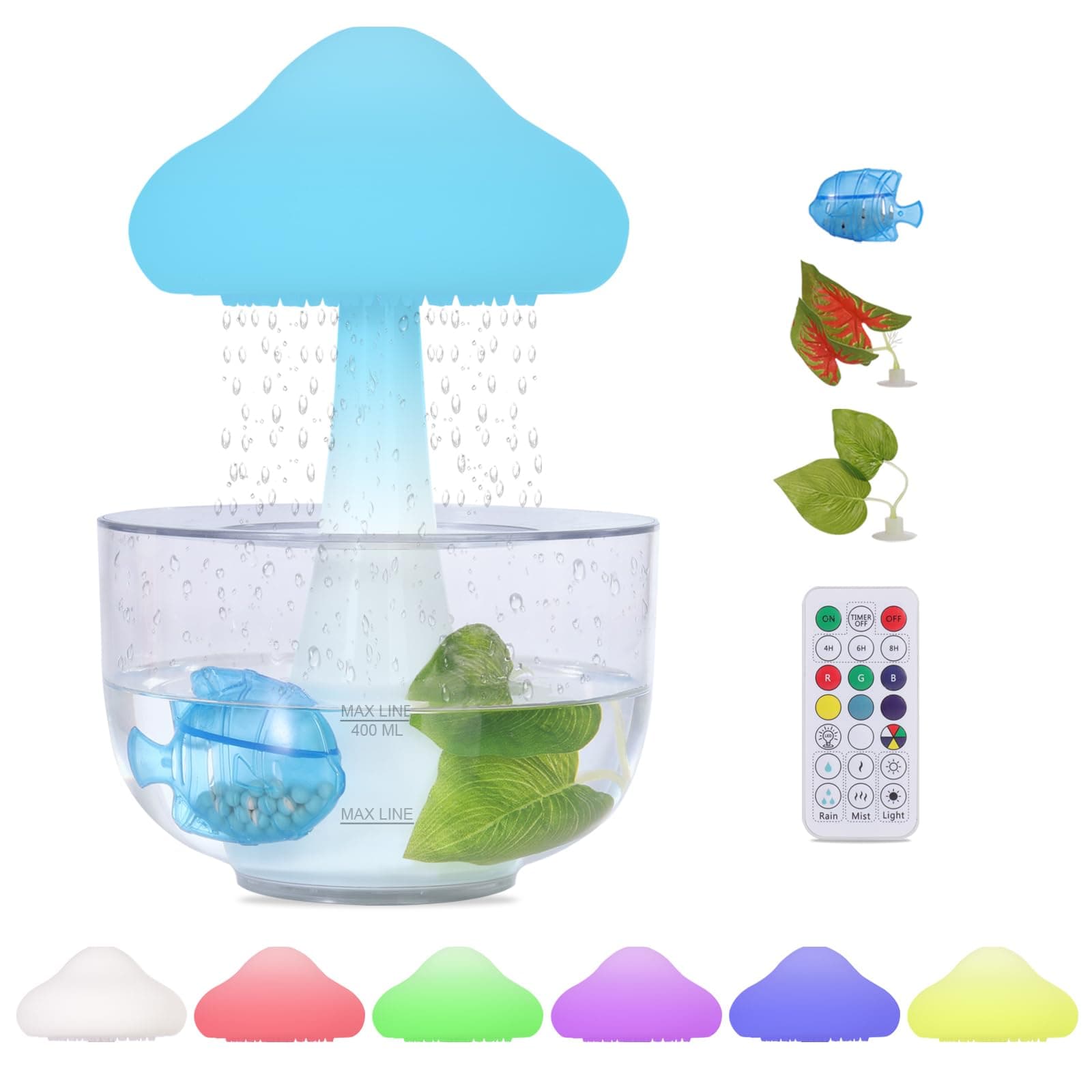 OKYUK Cloud Rain Aromatherapy Diffuser,Cloud Rain Humidifier Water Drip,Cloud Rain Jellyfish Design with Transparent Base,7 Colors Light & Auto Shut Off for Bedroom Office Relaxing Water Drop Sound