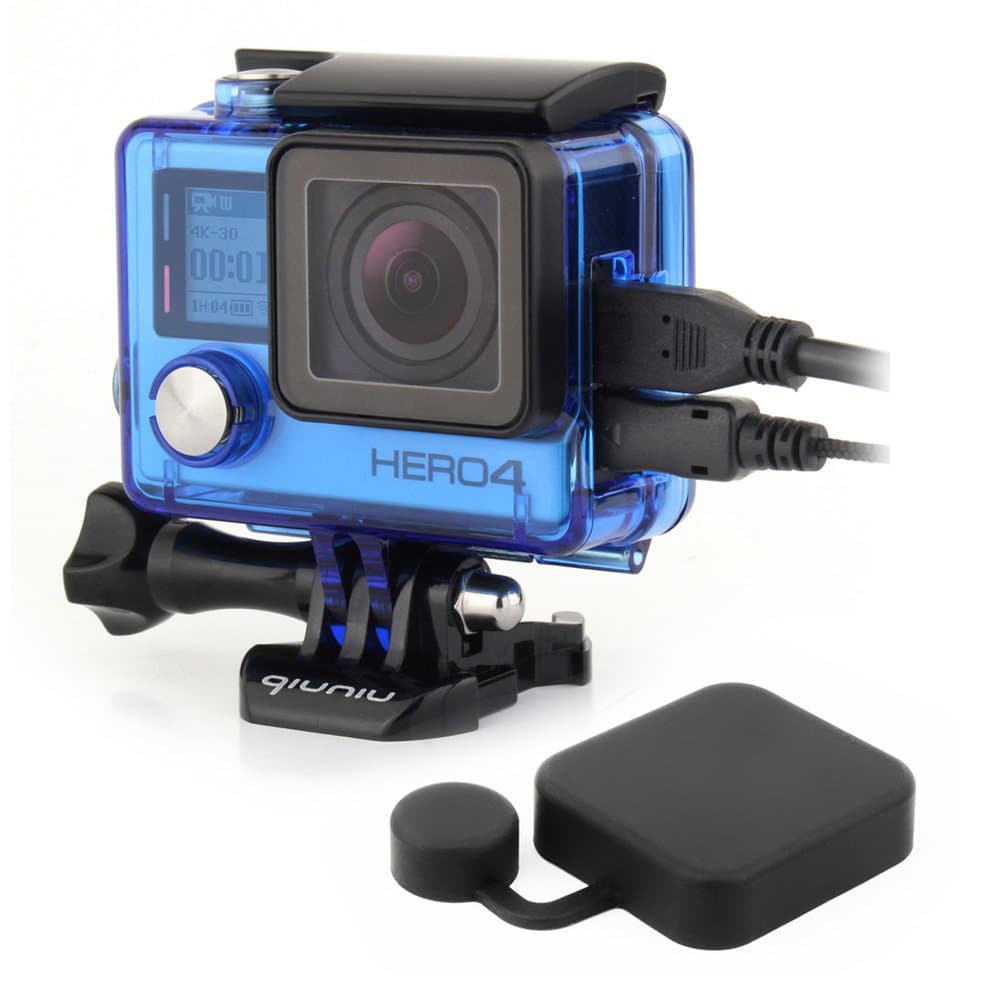 Side Open Protective Skeleton Housing Case with LCD Touch Backdoor for GoPro Hero 4, GoPro Hero 3, and GoPro Hero 3+ - Transparent Blue