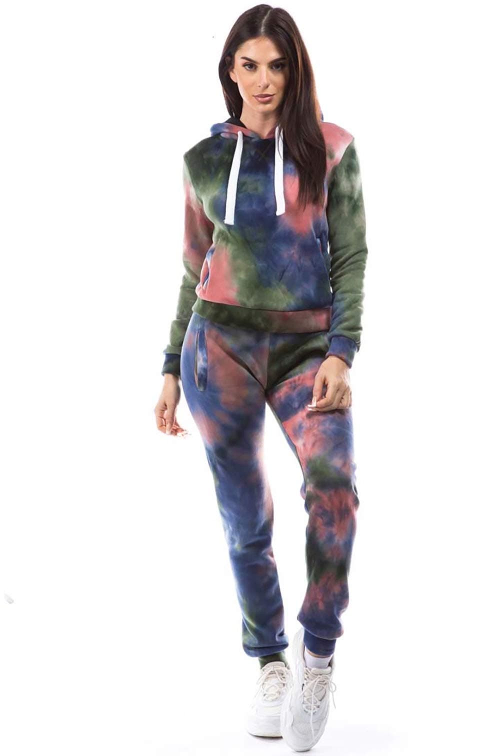 2BFREE Women's 2 Piece Tie Dye Sweatsuit Pullover Hoodie Set with Matching Jogger Outfit.