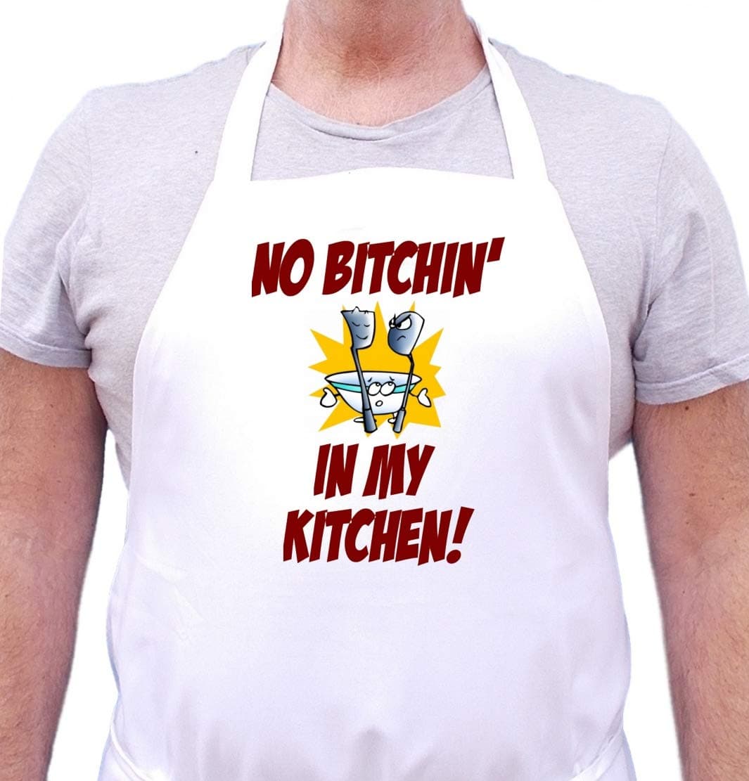 No Bitchin' In My Kitchen Aprons With Attitude, White, One Size Fits Most
