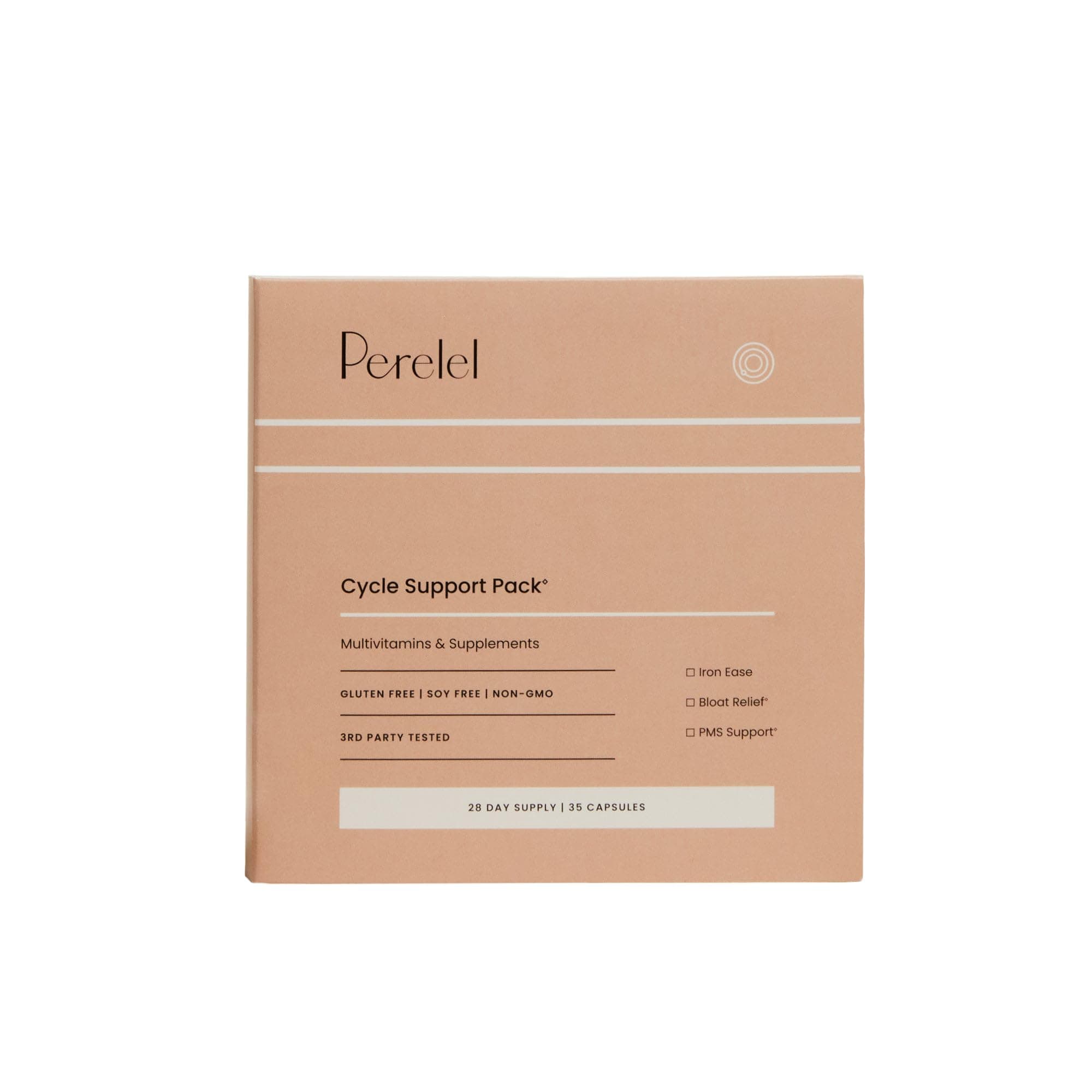 Perelel Cycle Support Pack, Daily Supplement with Iron, Vitamin C, B12 & Bloat and PMS Support Blend, Soy, Dairy & Gluten Free, Non GMO, 28 Day Supply