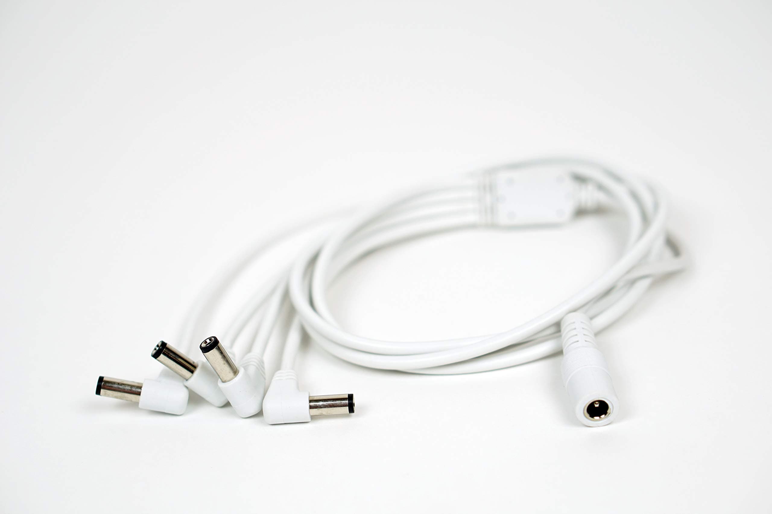 DC Power Cable Splitter 4-Way, 24" – White, Female to Male with Barrell Connector, 2.1mm x 5.5mm, Low Voltage