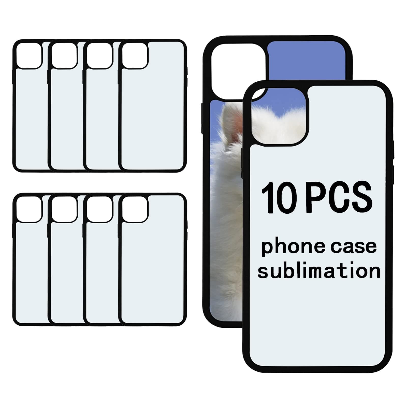 OKBA 10 PCS Blank Phone Case for Phone 15 Pro Max 6.7 Inch with Soft TPU + Hard PC,Aluminum Sheet Back Plate Matte Black Soft Shockproof DIY Customize Heat Press Rubber Protective Phone Case