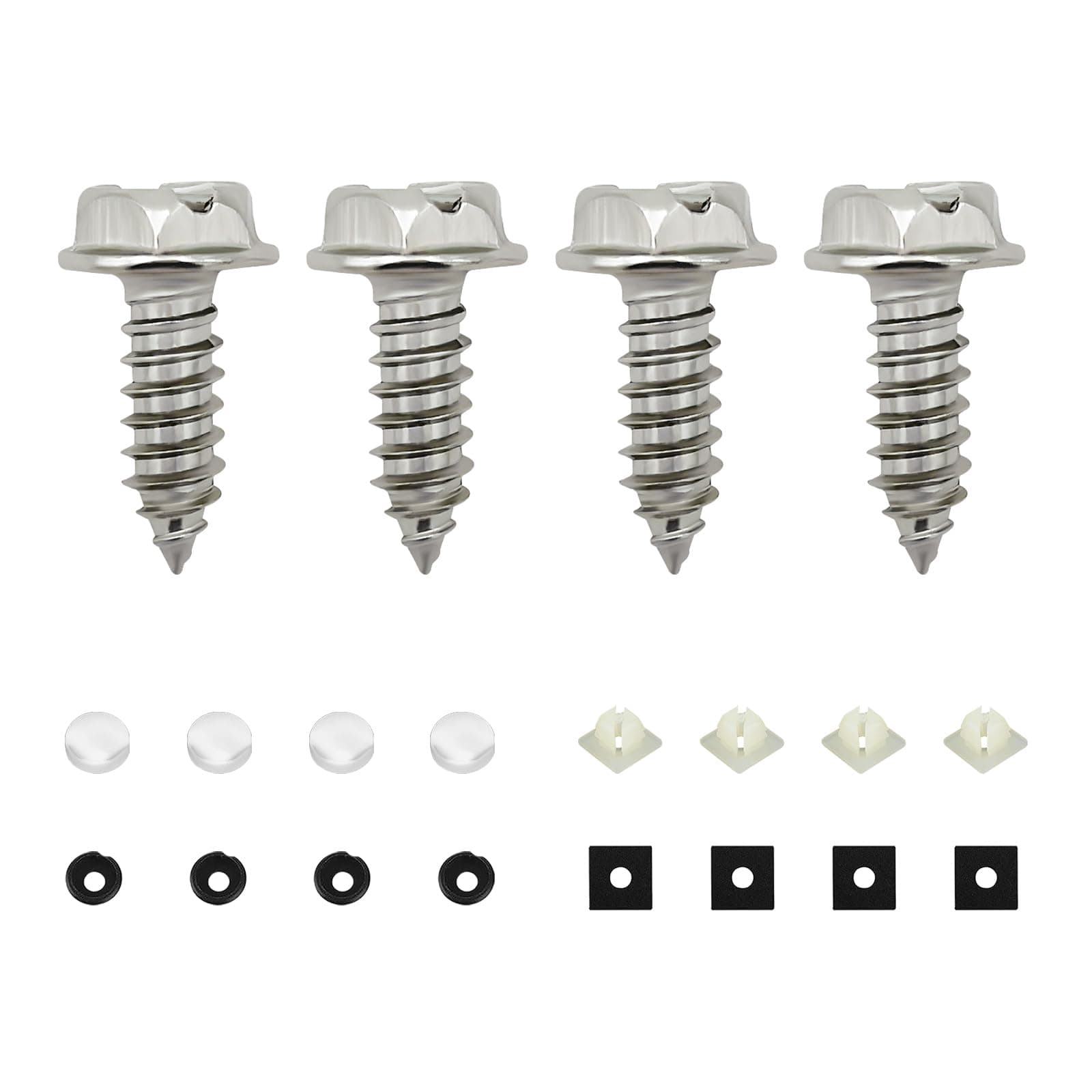 4 PCS Licence Plate Screw Kit, Rustproof Stainless Steel License Plate Screws, Anti-Theft Self Tapping Mounting Bolts for Securing Licence Plate Frame, Car Accessories (Silver-4PCS)