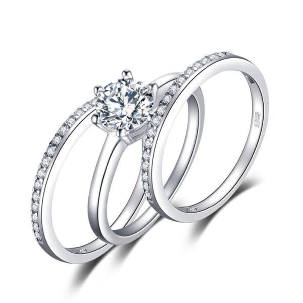 Dazzling 3 Pieces Band Bridal Ring Sets Made With Genuine 925 Sterling Silver